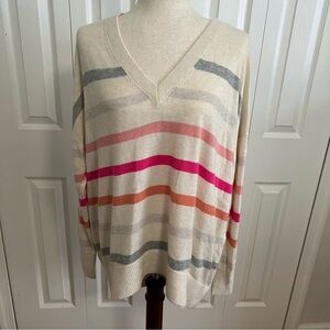 LOFT Multicolor Striped V-Neck Sweater